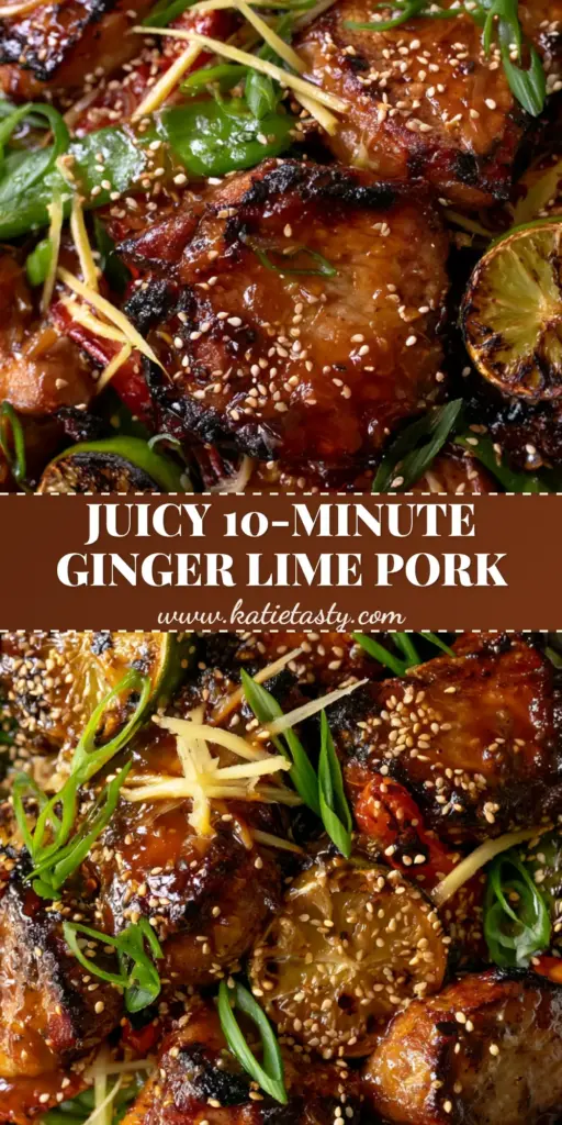 Ginger Lime Pork: The Ultimate Sticky Caramelized Sheet Pan Dinner 4 Top-down macro shot of Ginger Lime Pork medallions with amber glaze, charred limes, and blistered snap peas on a rustic sheet pan.