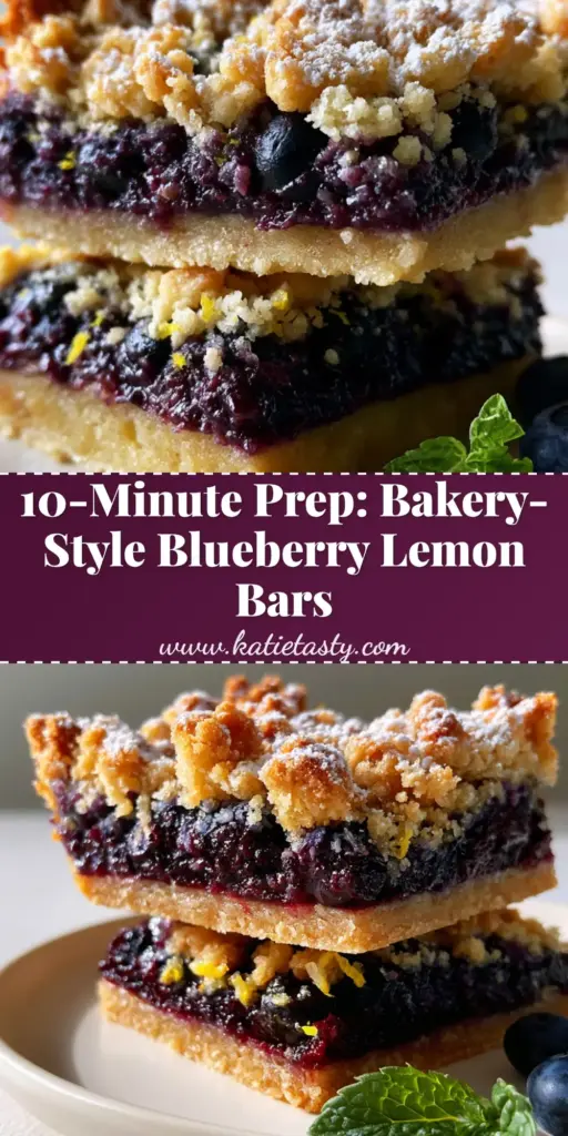 Blueberry Lemon Pie Bars with a Jammy Filling and Buttery Crumble 3 Two stacked Blueberry Lemon Pie Bars with a 1-inch thick jammy purple filling and golden-brown crumble topping on a white plate.
