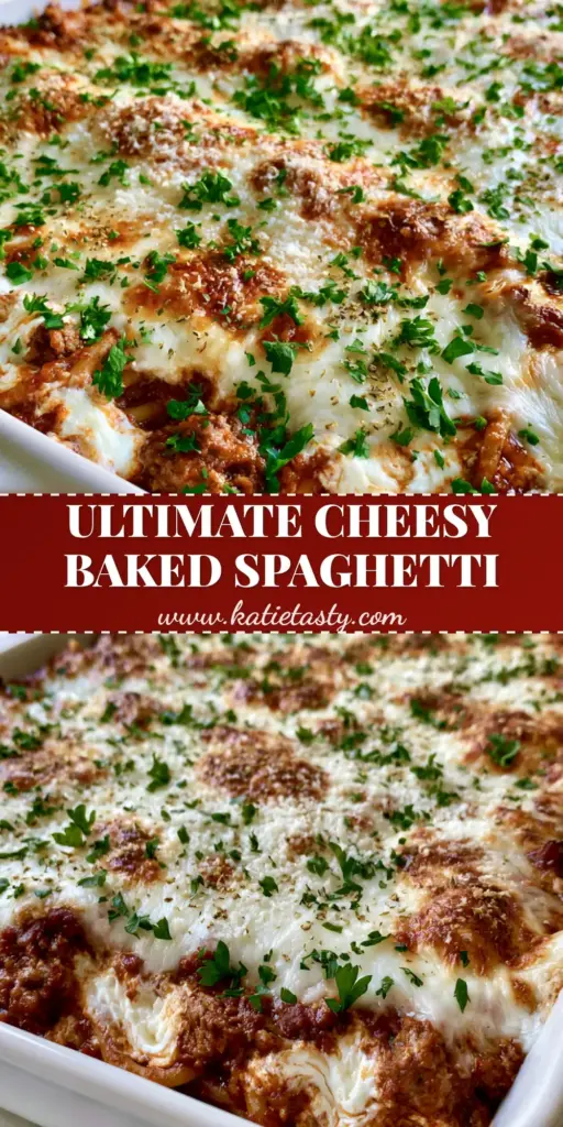 Baked Spaghetti Casserole: The Ultimate Cheesy Comfort Food 4 A bubbling Baked Spaghetti Casserole in a white ceramic dish with melted mozzarella, golden toasted patches, and fresh parsley garnish.