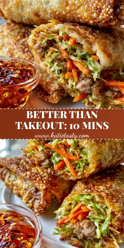 Close up of three golden-brown air fryer egg rolls with visible bubbly texture and sweet chili dipping sauce.