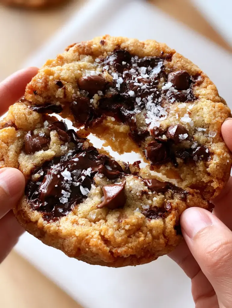 A thick chocolate chip cookie with crisp crinkled edges and toasted butter specks on white parchment paper.