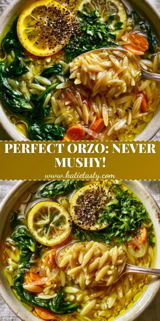Vegetable Orzo Soup: The Ultimate 30-Minute Lemon & Spinach Comfort 4 A rustic bowl of lemon vegetable orzo soup with shimmering golden broth, wilted spinach, and lemon wheels. (vegetable orzo soup)
