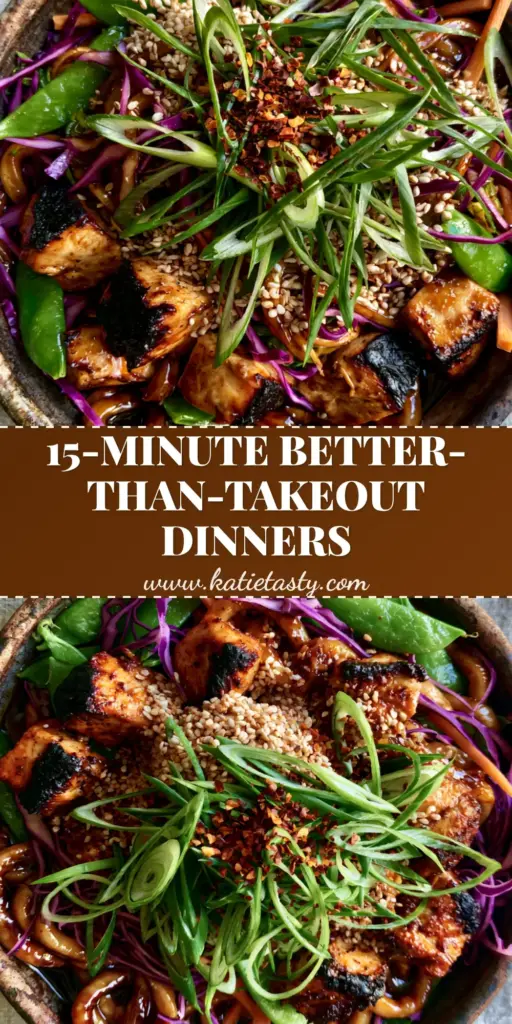 Asian Dinner Recipes: Honey Garlic Chicken Udon Bowls 4 A top-down view of vibrant Honey Garlic Chicken Udon Bowls in a dark ceramic dish, featuring glossy noodles, charred chicken, and purple cabbage. (Asian dinner recipes)